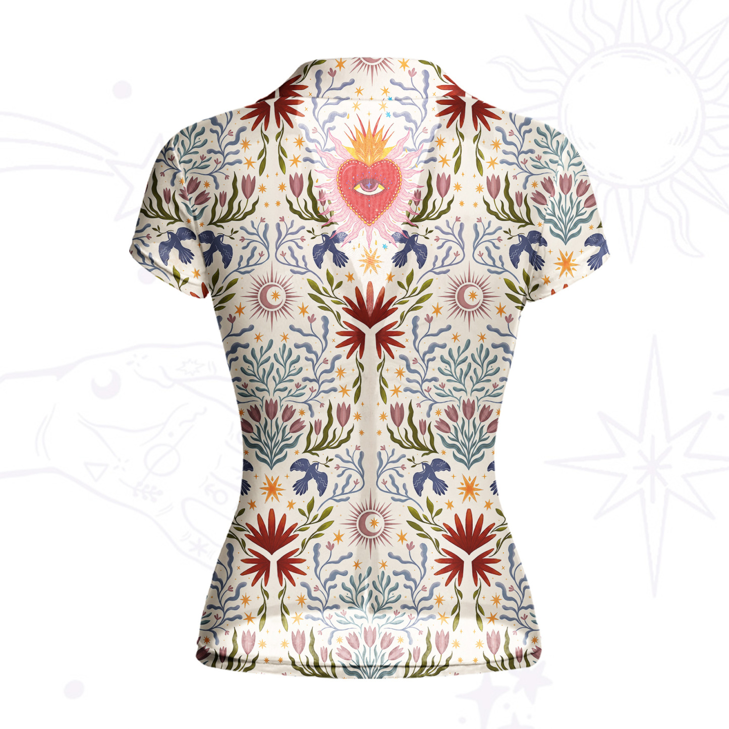 Purplehecate Sacred Flame Heart Mesh Button Up Top