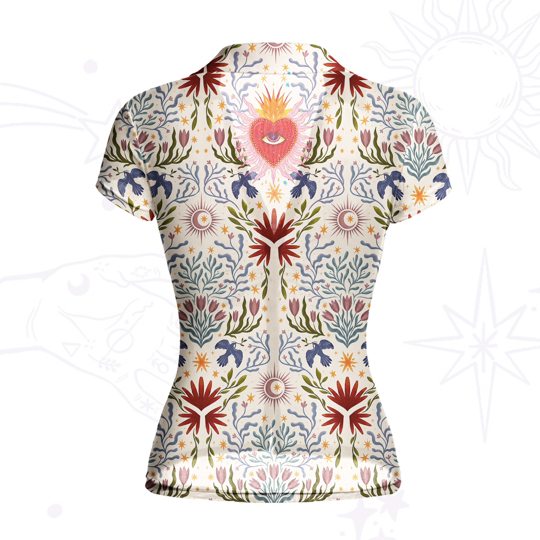 Purplehecate Sacred Flame Heart Mesh Button Up Top