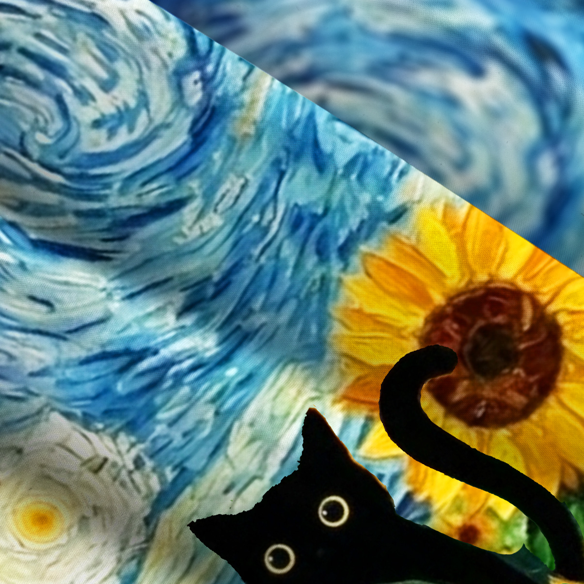 Purplehecate Starry Night Sunflower Black Cat Wide Straps Maxi Dress