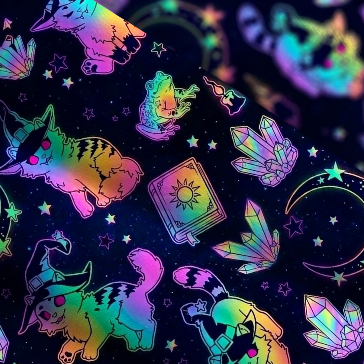 Purplehecate Neon Moon Magic Cat Wide Straps Maxi Dress