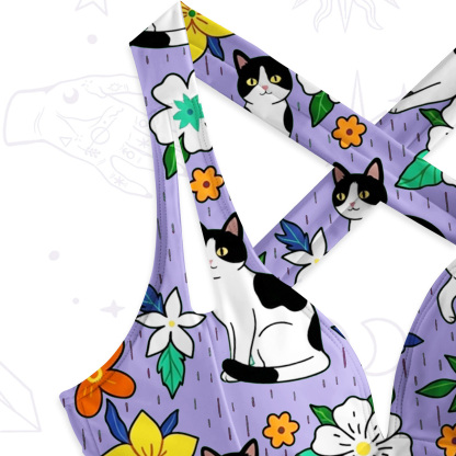 Purplehecate Enchanted Spring Whispering Cat One-Piece Swimsuit