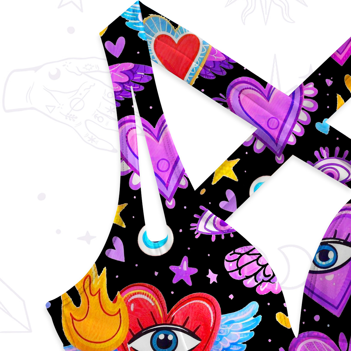 Purplehecate Mystic Heart Eye Wings One-Piece Swimsuit