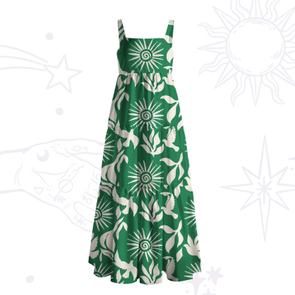 Purplehecate Mystic Sunbirds Wide Straps Maxi Dress