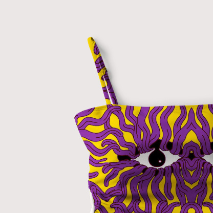 Purplehecate Psychedelic Wave Eyes Slim-Strap Swimsuit