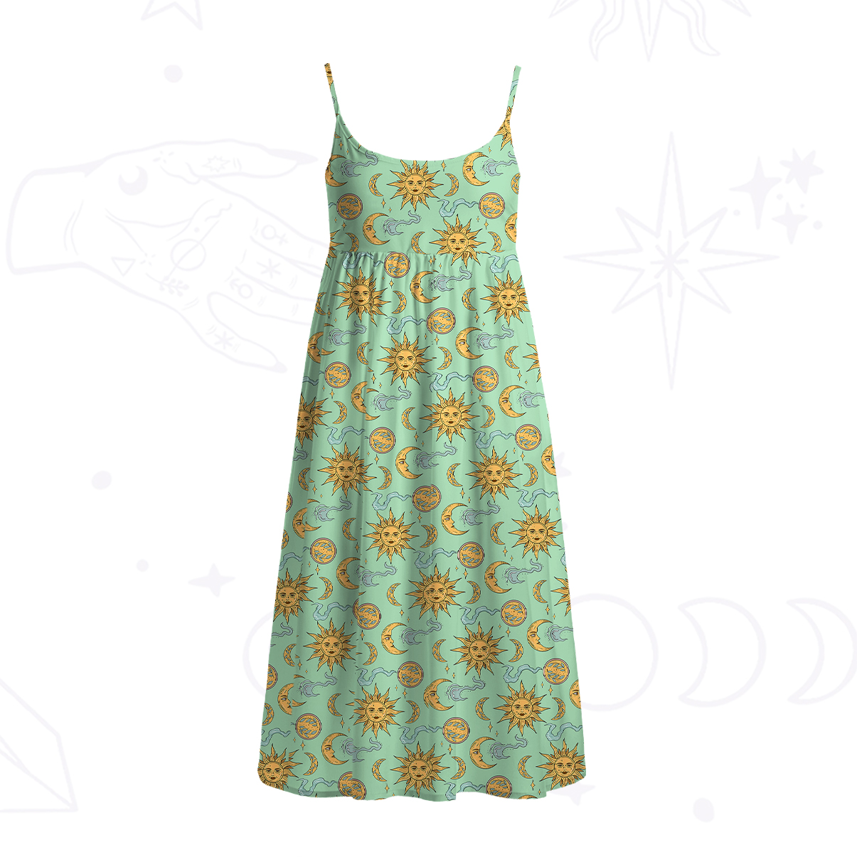 Purplehecate Magic of Sun and Moon Spaghetti Strap Midi Dress