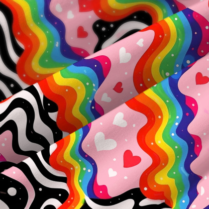Purplehecate Groovy Melty Rainbow Hearts Wavy Spaghetti Strap Midi Dress