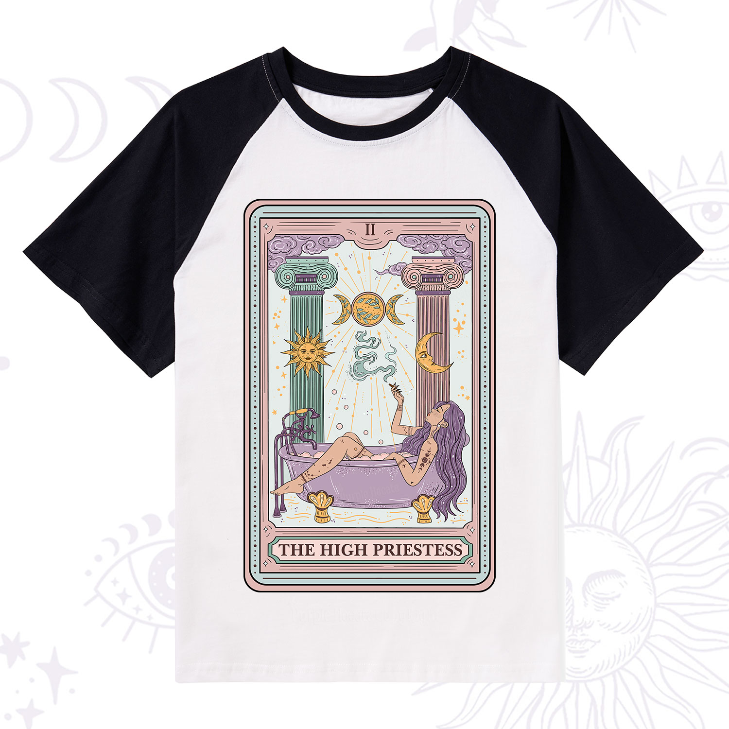 Purplehecate The High Priestess Tarot Raglan Short Sleeve T‑Shirt