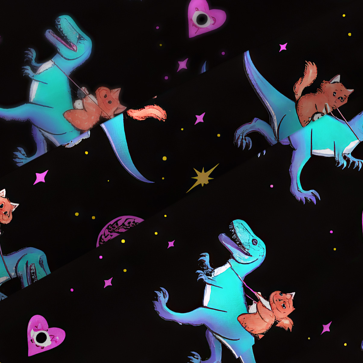 Purplehecate Witch Cat Rides the Dino Spaghetti Strap Midi Dress