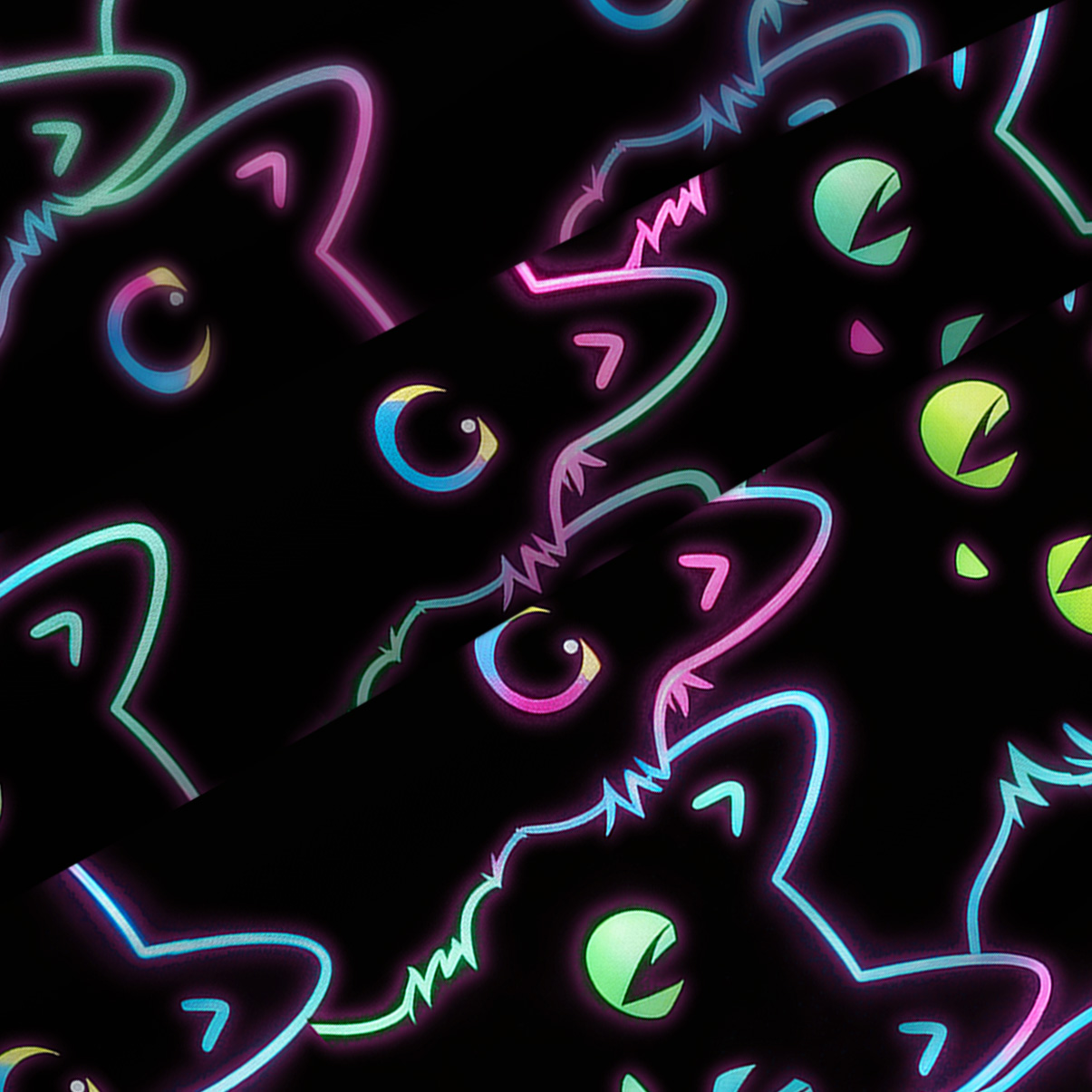 Purplehecate Neon Glow Stacked Cats Spaghetti Strap Midi Dress