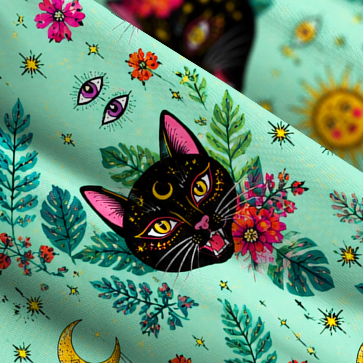 Purplehecate The Wizard's Proud Black Cat Wide Straps Maxi Dress