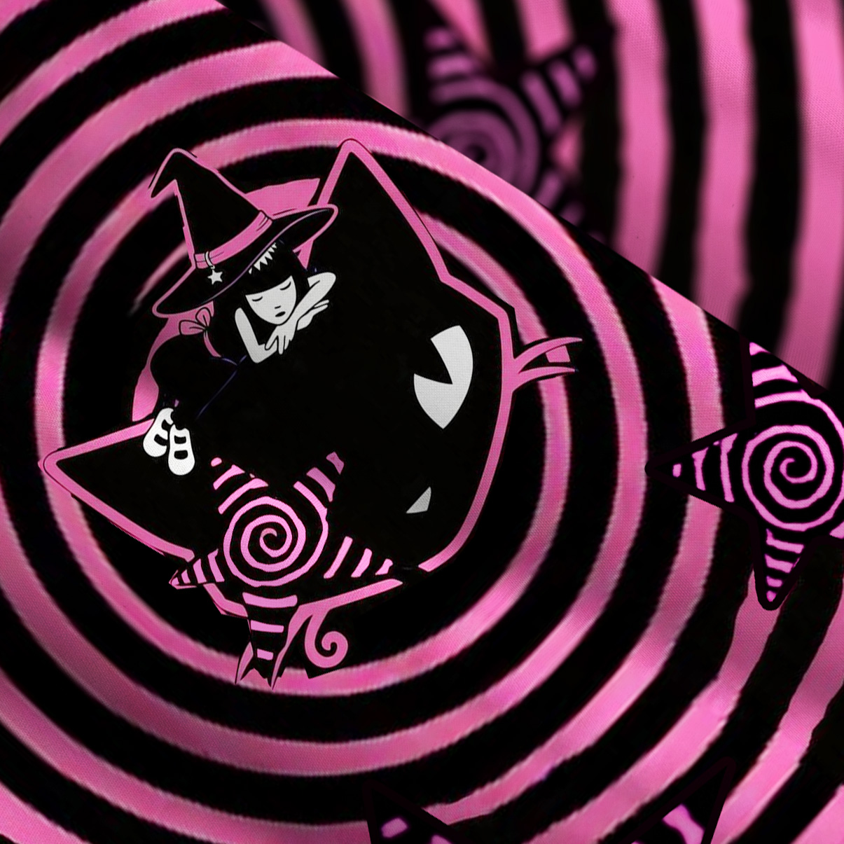 Purplehecate Trippy Spiral Black Cat Wide Straps Maxi Dress