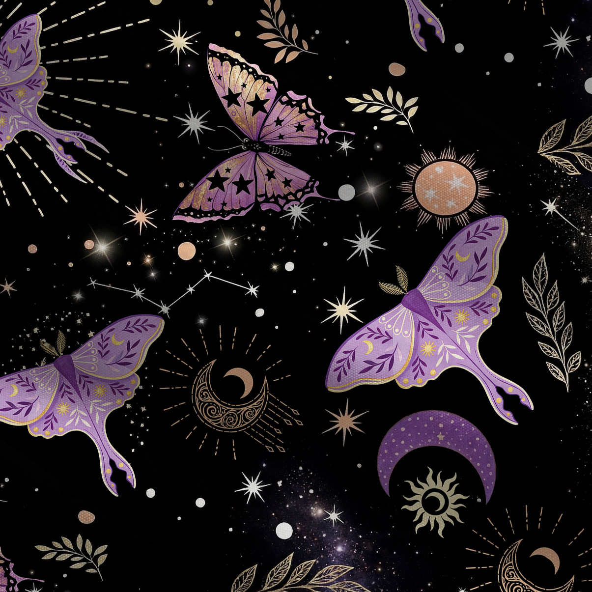 Purplehecate Starry Night Lunar Moth Tie Shoulder Maxi Dress