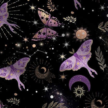 Purplehecate Starry Night Lunar Moth Tie Shoulder Maxi Dress