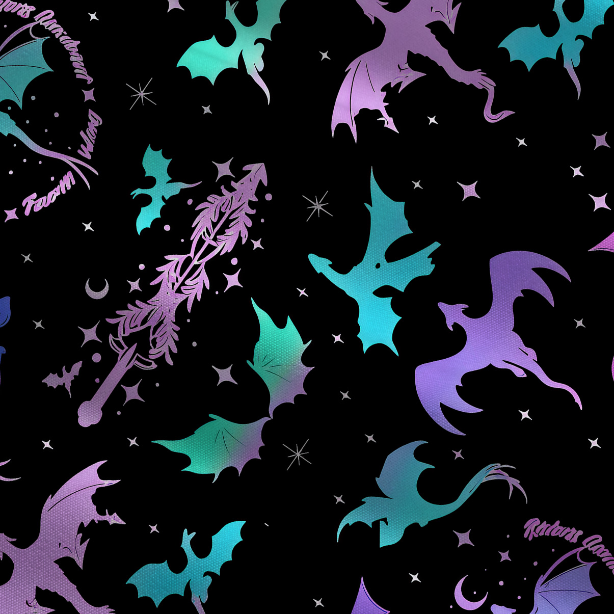 Purplehecate Neon Fantasy Dragon Allover Tie Shoulder Maxi Dress