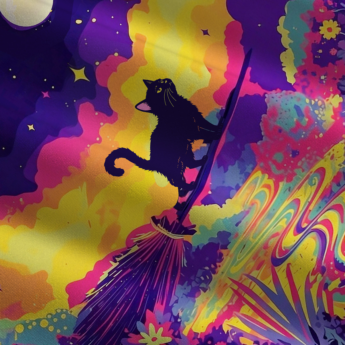 Purplehecate Midnight Cosmic Cat Fantasy Tie Shoulder Maxi Dress