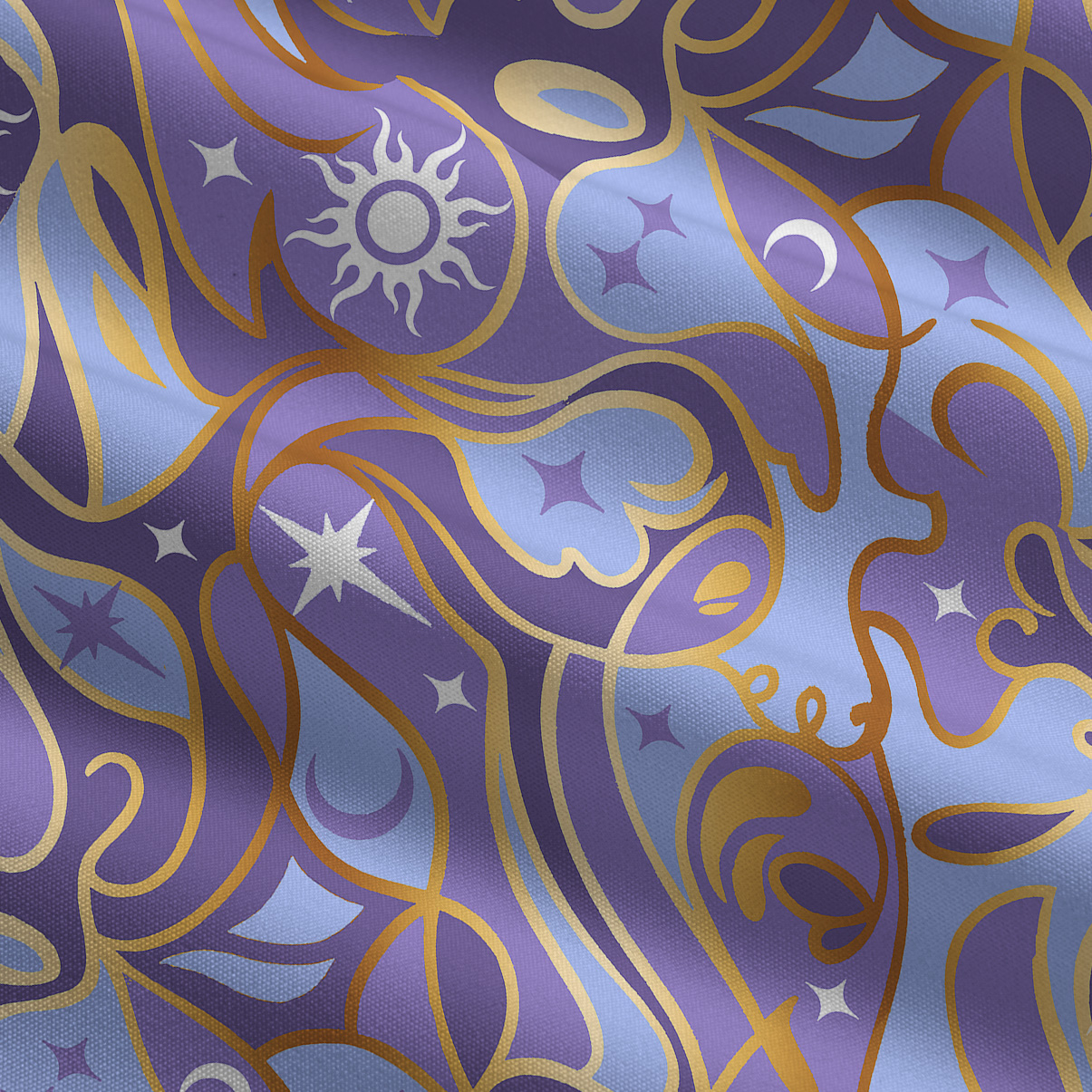 Purplehecate Divination Night Print Tie Shoulder Maxi Dress