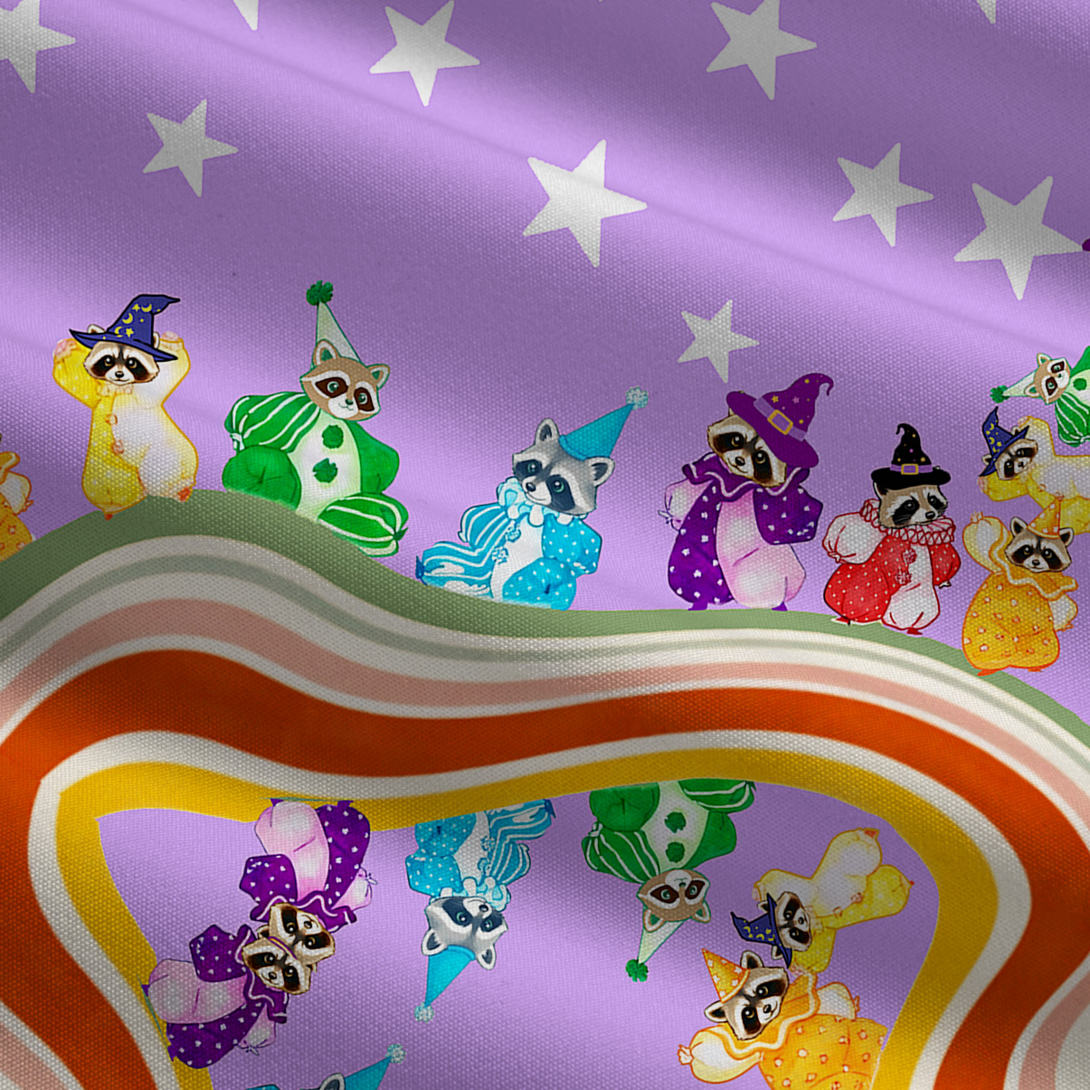Purplehecate Rainbow Raccoon Star Tie Shoulder Maxi Dress
