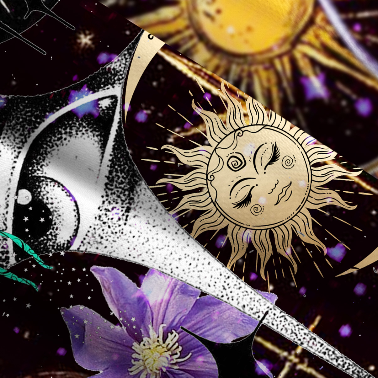 Purplehecate Witchy Galaxy All‑Over Print Wide Straps Maxi Dress
