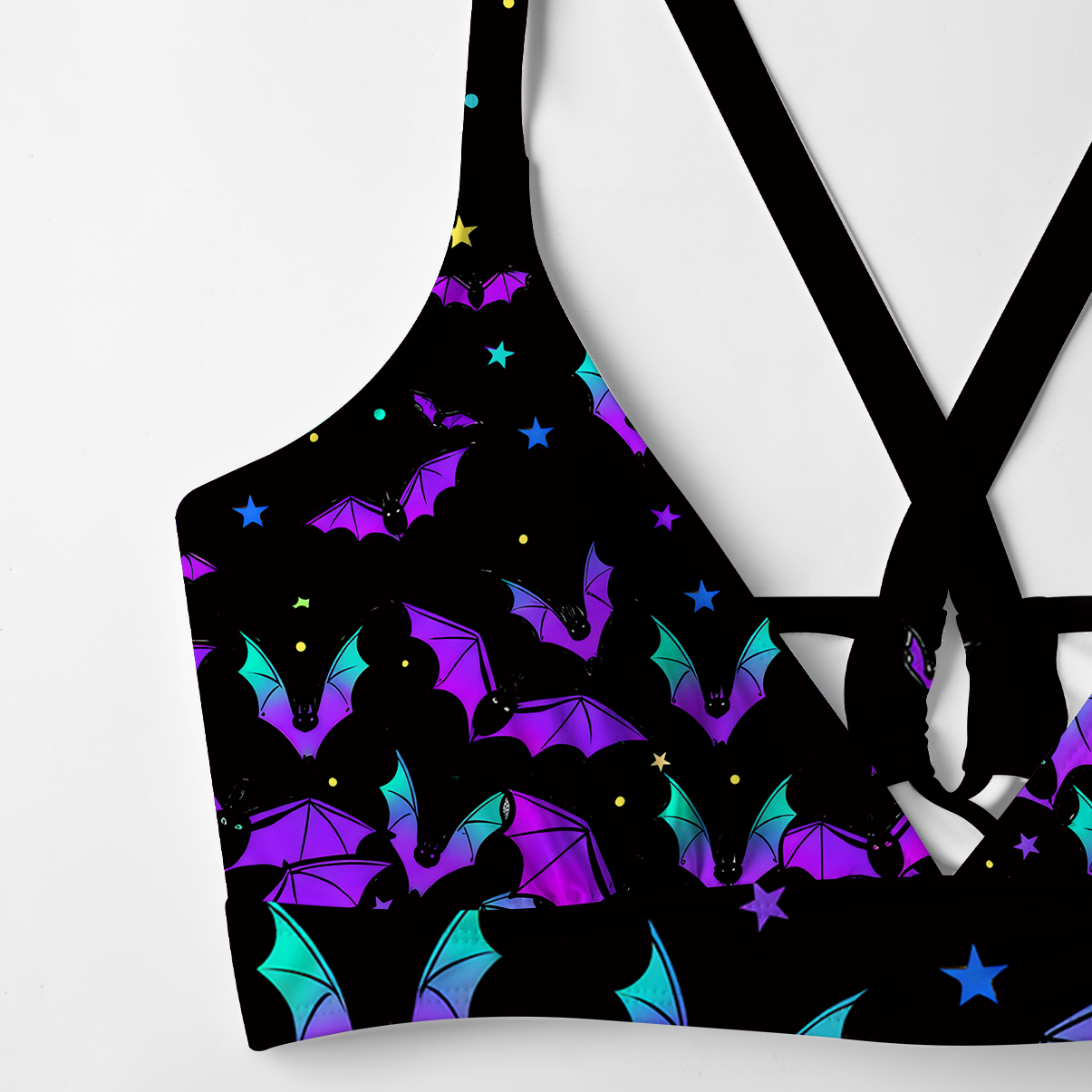 Purplehecate Rainbow Bat Crisscross Tie-Back Bikini Set