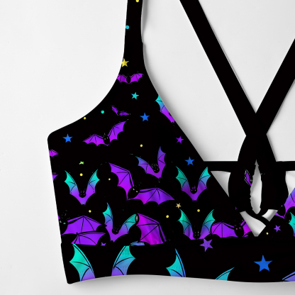Purplehecate Rainbow Bat Crisscross Tie-Back Bikini Set