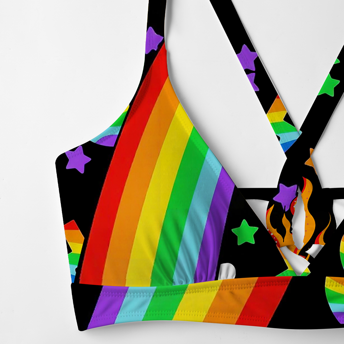 Purplehecate Rainbow Sacred Heart All Seeing Eye Pride Crisscross Tie-Back Bikini Set