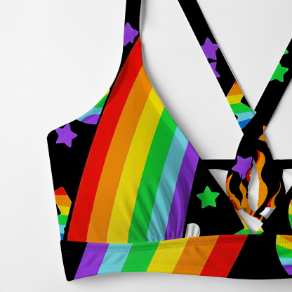 Purplehecate Rainbow Sacred Heart All Seeing Eye Pride Crisscross Tie-Back Bikini Set