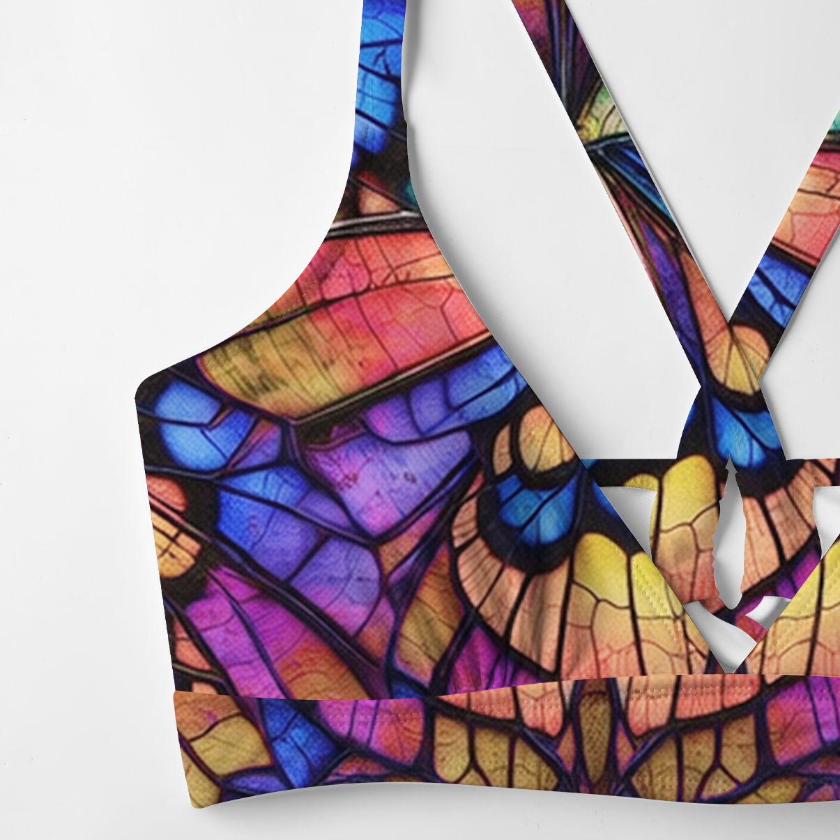 Purplehecate Colorful Butterfly Wing Pattern Crisscross Tie-Back Bikini Set