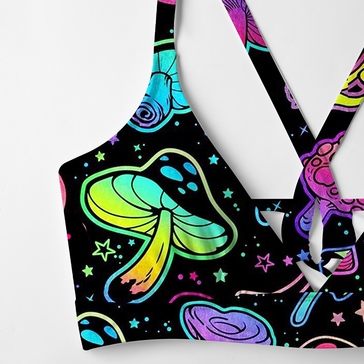 Purplehecate Psychedelic Mushroom Rave Crisscross Tie-Back Bikini Set