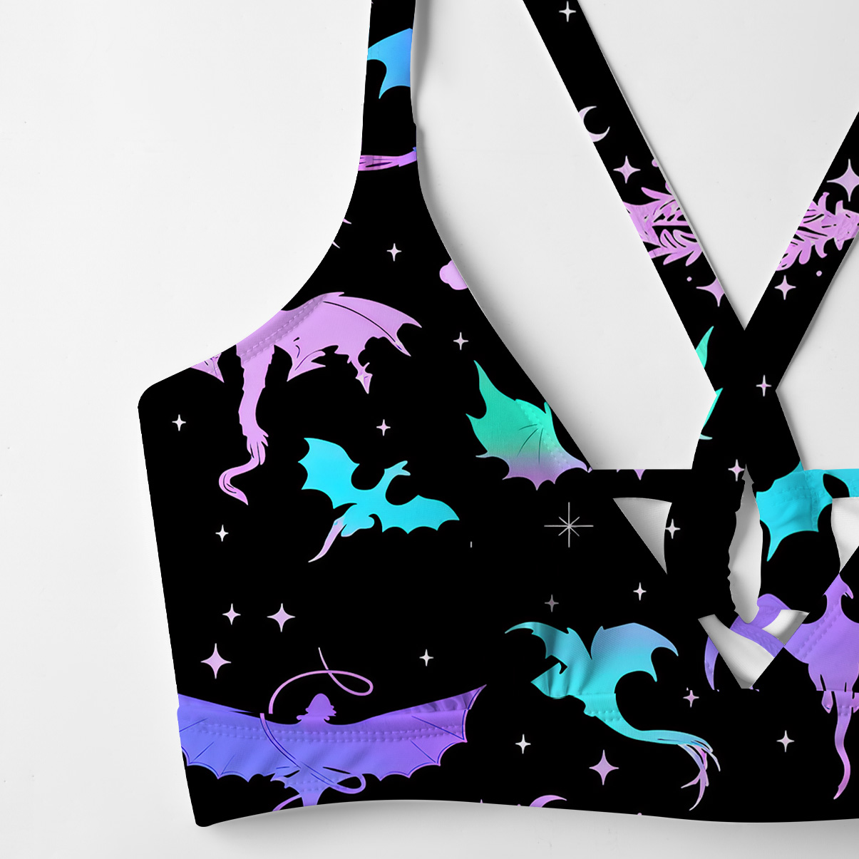 Purplehecate Neon Fantasy Dragon Allover Crisscross Tie-Back Bikini Set