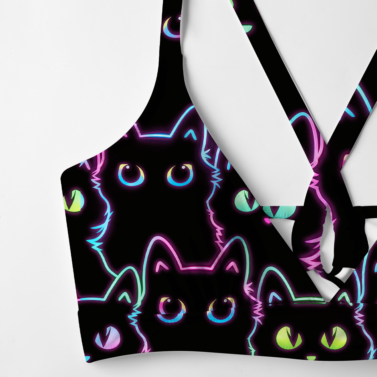 Purplehecate Neon Glow Stacked Cats Crisscross Tie-Back Bikini Set