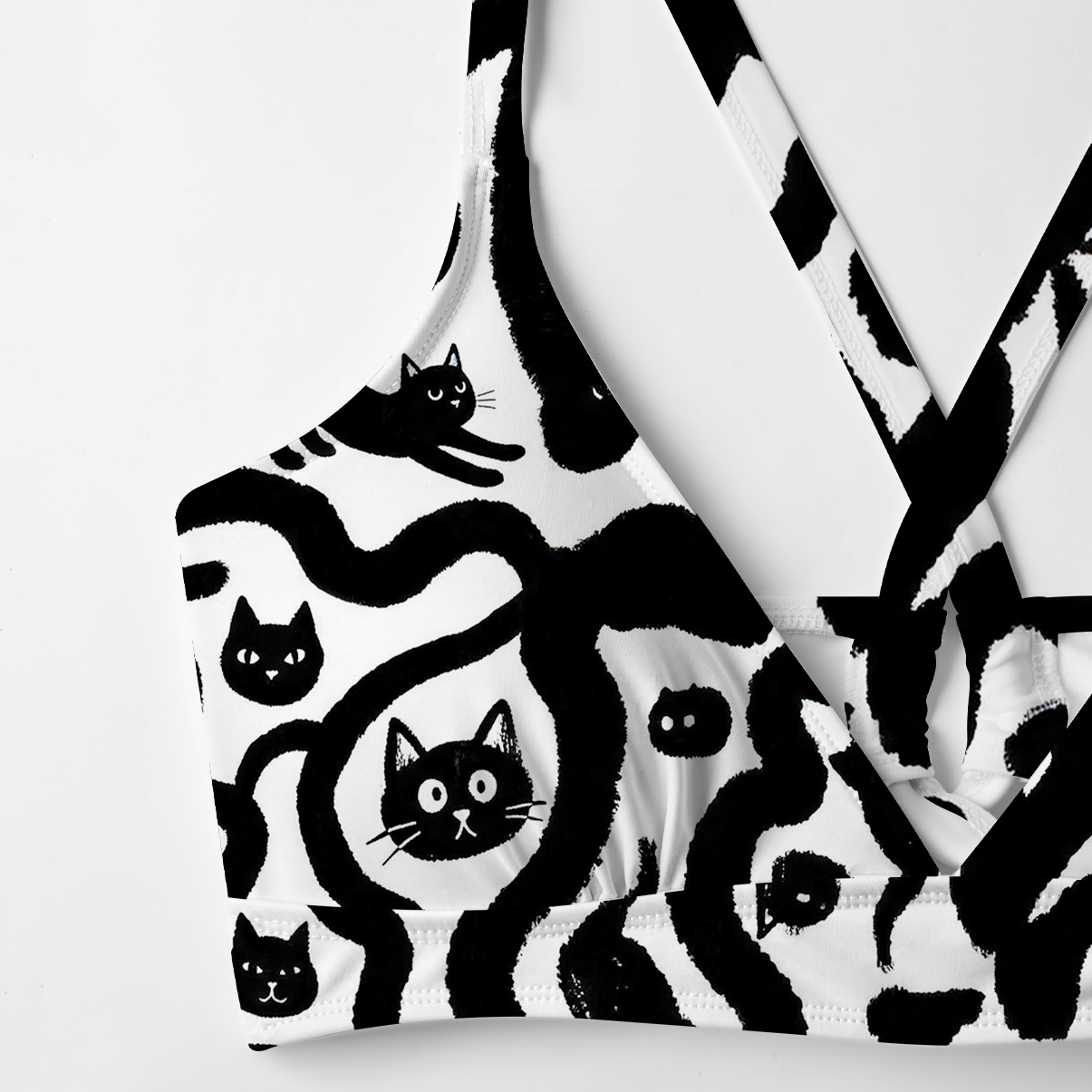 Purplehecate Whimsical Abstract Cat Crisscross Tie-Back Bikini Set