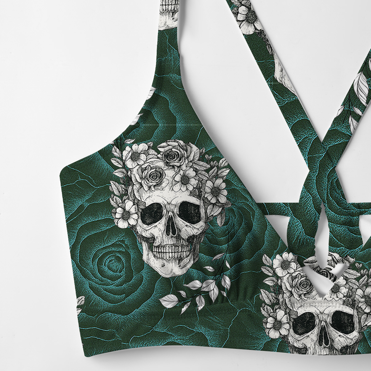 Purplehecate Rose Skull Crisscross Tie-Back Bikini Set