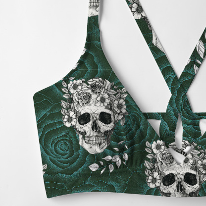 Purplehecate Rose Skull Crisscross Tie-Back Bikini Set