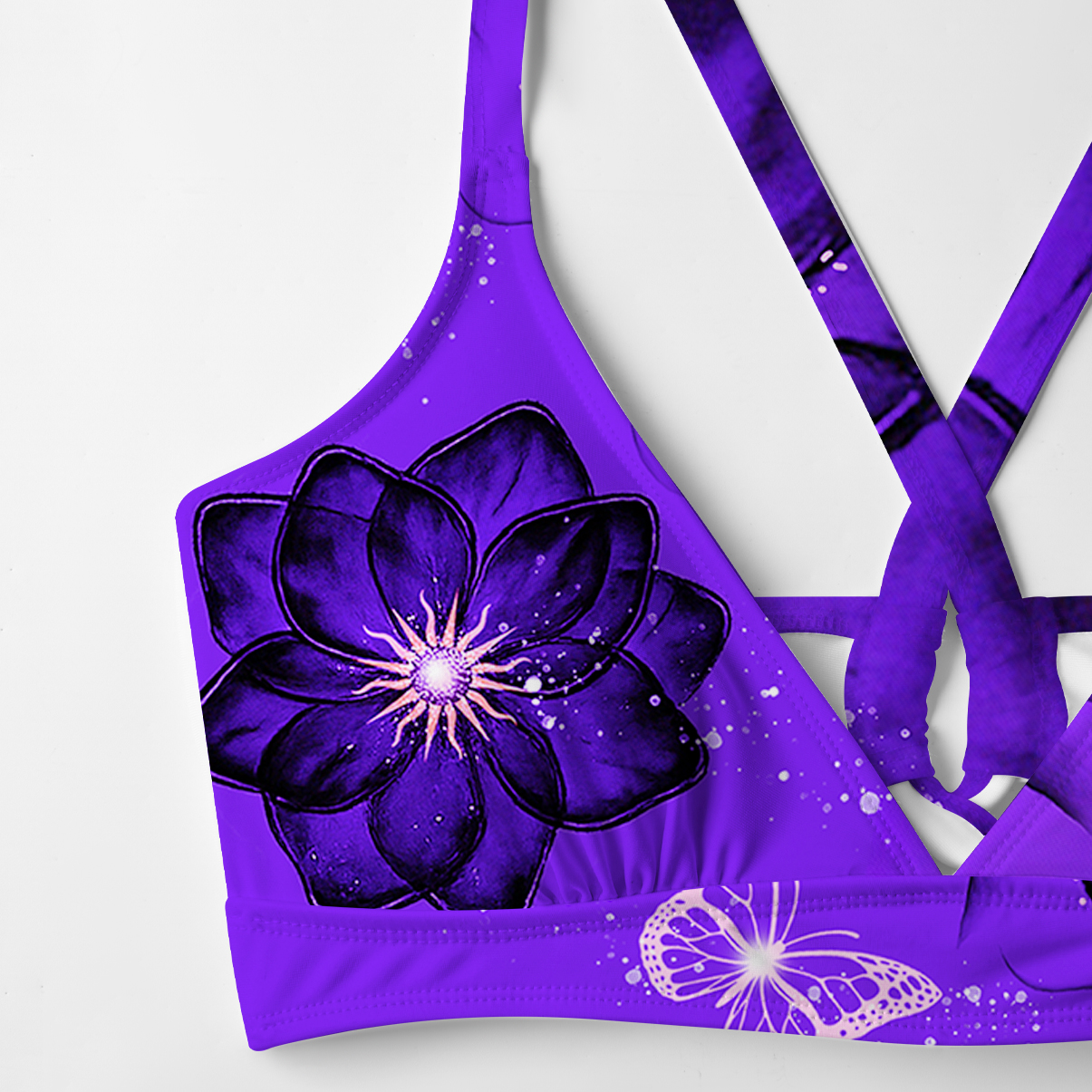 Purplehecate Starlit Cats & Butterflies Crisscross Tie-Back Bikini Set