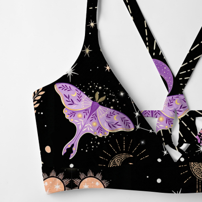 Purplehecate Starry Night Lunar Moth Crisscross Tie-Back Bikini Set