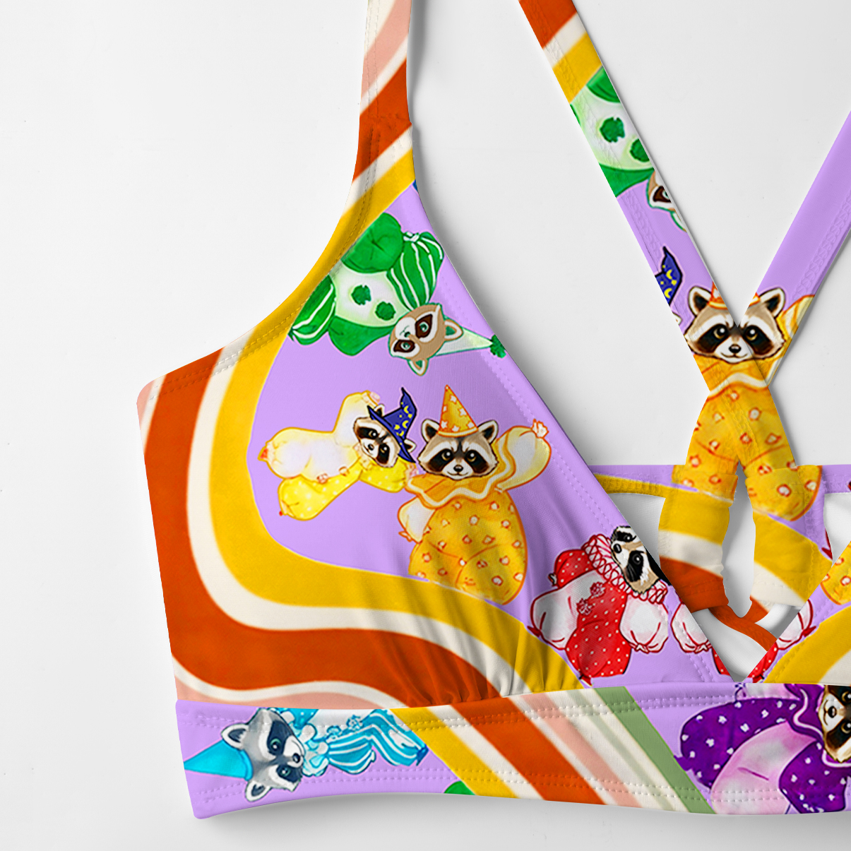 Purplehecate Rainbow Raccoon Star Crisscross Tie-Back Bikini Set