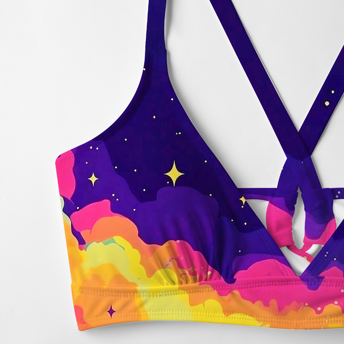 Purplehecate Midnight Cosmic Cat Fantasy Crisscross Tie-Back Bikini Set
