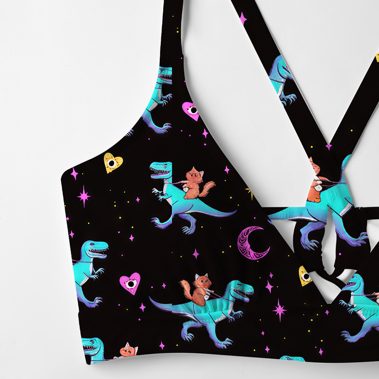 Purplehecate Witch Cat Rides the Dino Crisscross Tie-Back Bikini Set