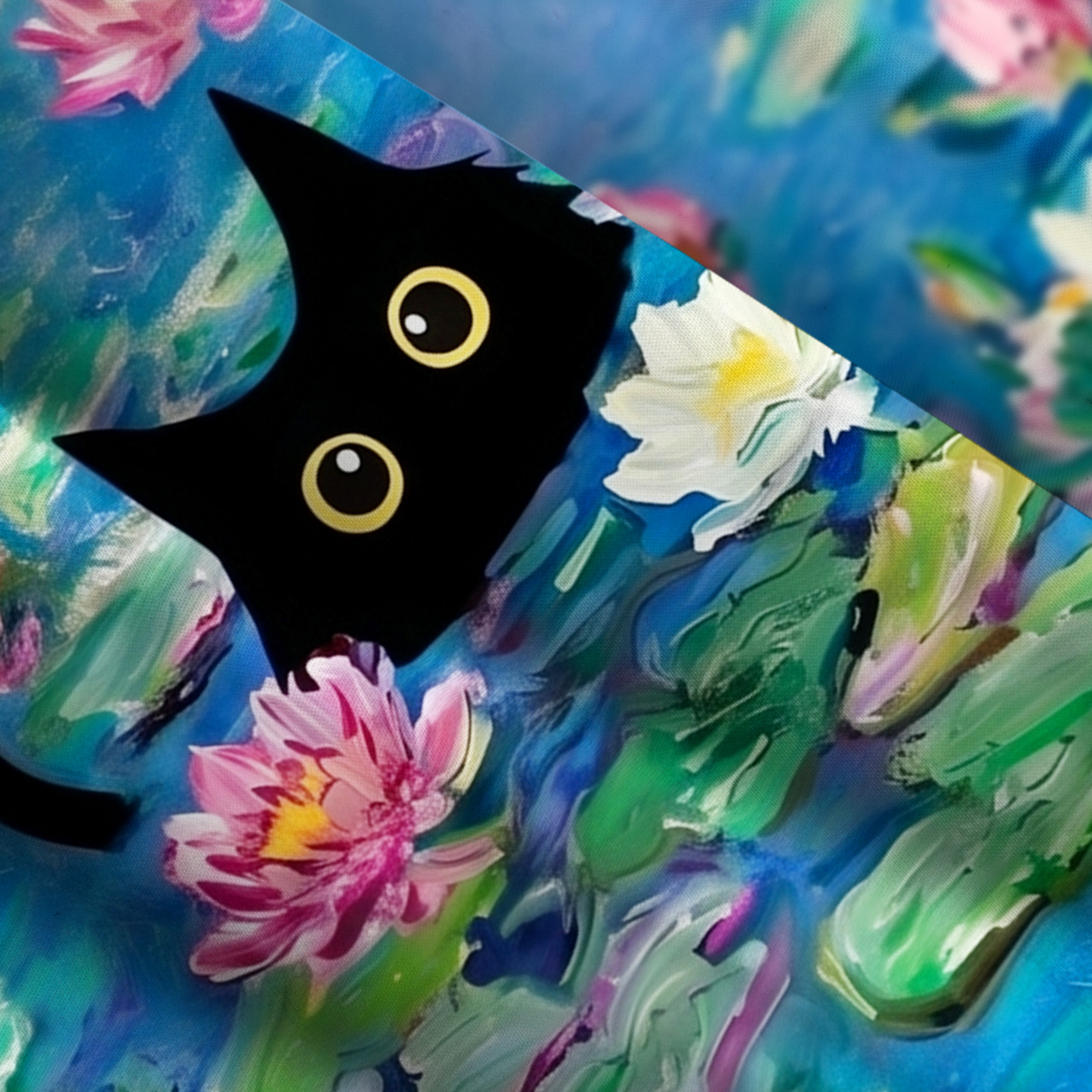 Purplehecate Moonlit Water Lily Mystic Black Cat Wide Straps Maxi Dress