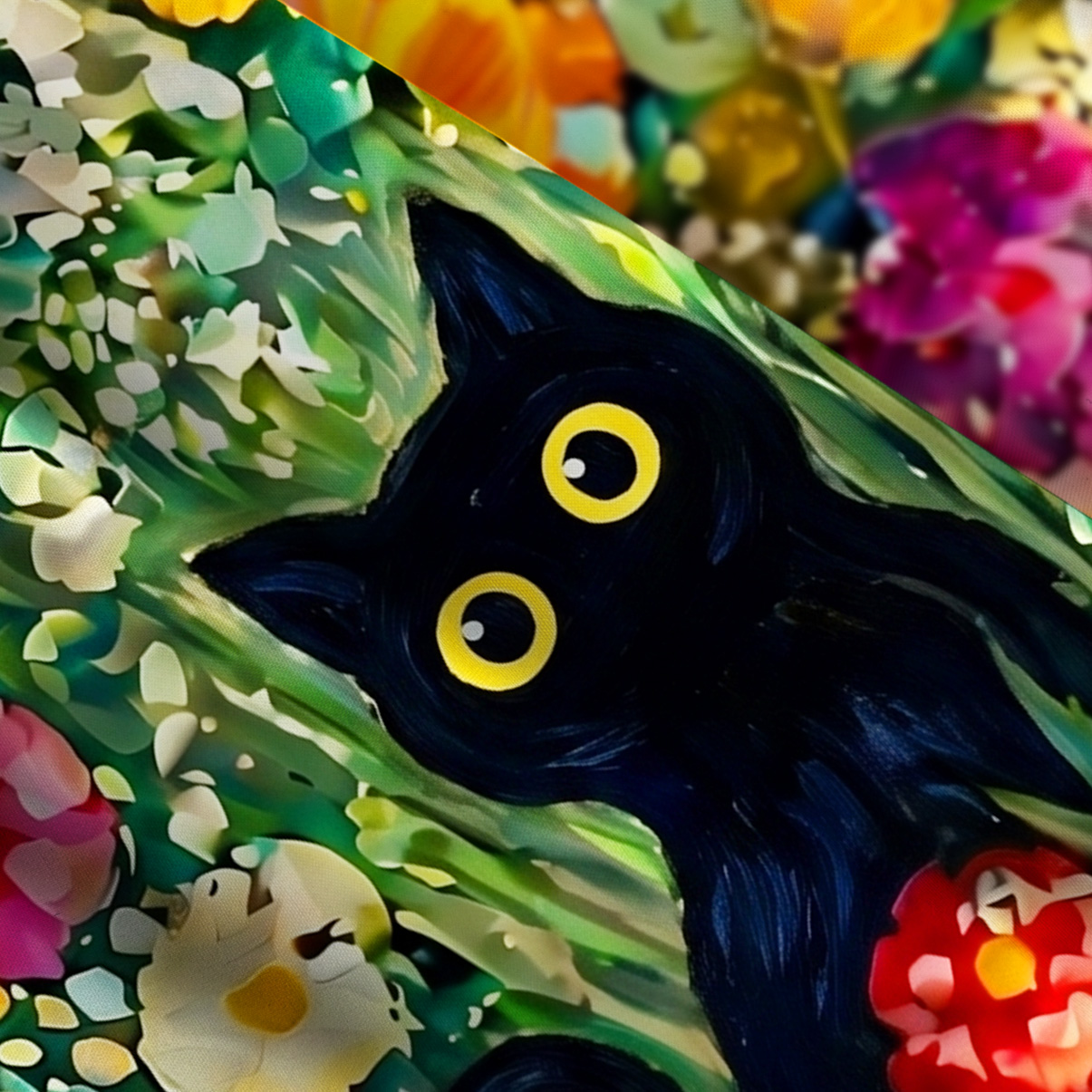 Purplehecate Fluffy Black Cat in Colorful Flower Field Straps Maxi Dress