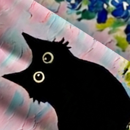 Purplehecate Spring Mystic Black Cat Painting Wide Straps Maxi Dress