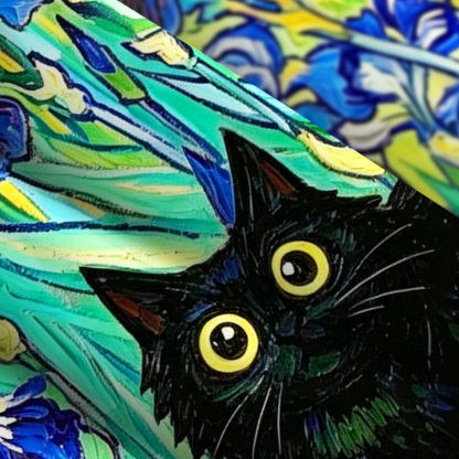Purplehecate Black Cat in the Mystic Iris Garden Wide Straps Maxi Dress