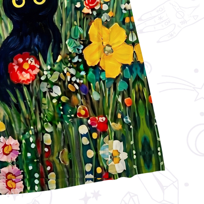 Purplehecate Fluffy Black Cat in Colorful Flower Field Mesh Maxi Tank Beach Dress