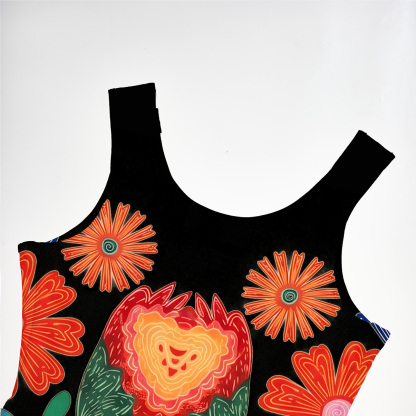 Purplehecate Retro Bloom Folk Floral Mesh Maxi Tank Beach Dress