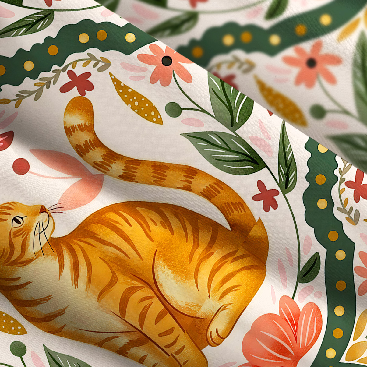 Purplehecate Floral Orange Cat Wide Straps Maxi Dress