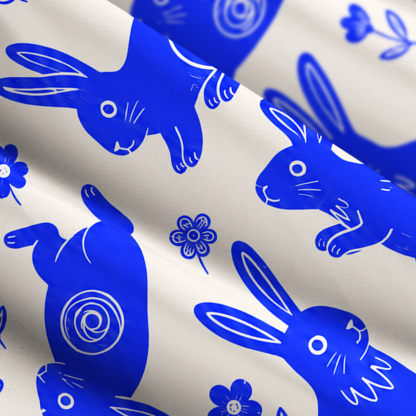Purplehecate Playful Blue Bunny Wide Straps Maxi Dress