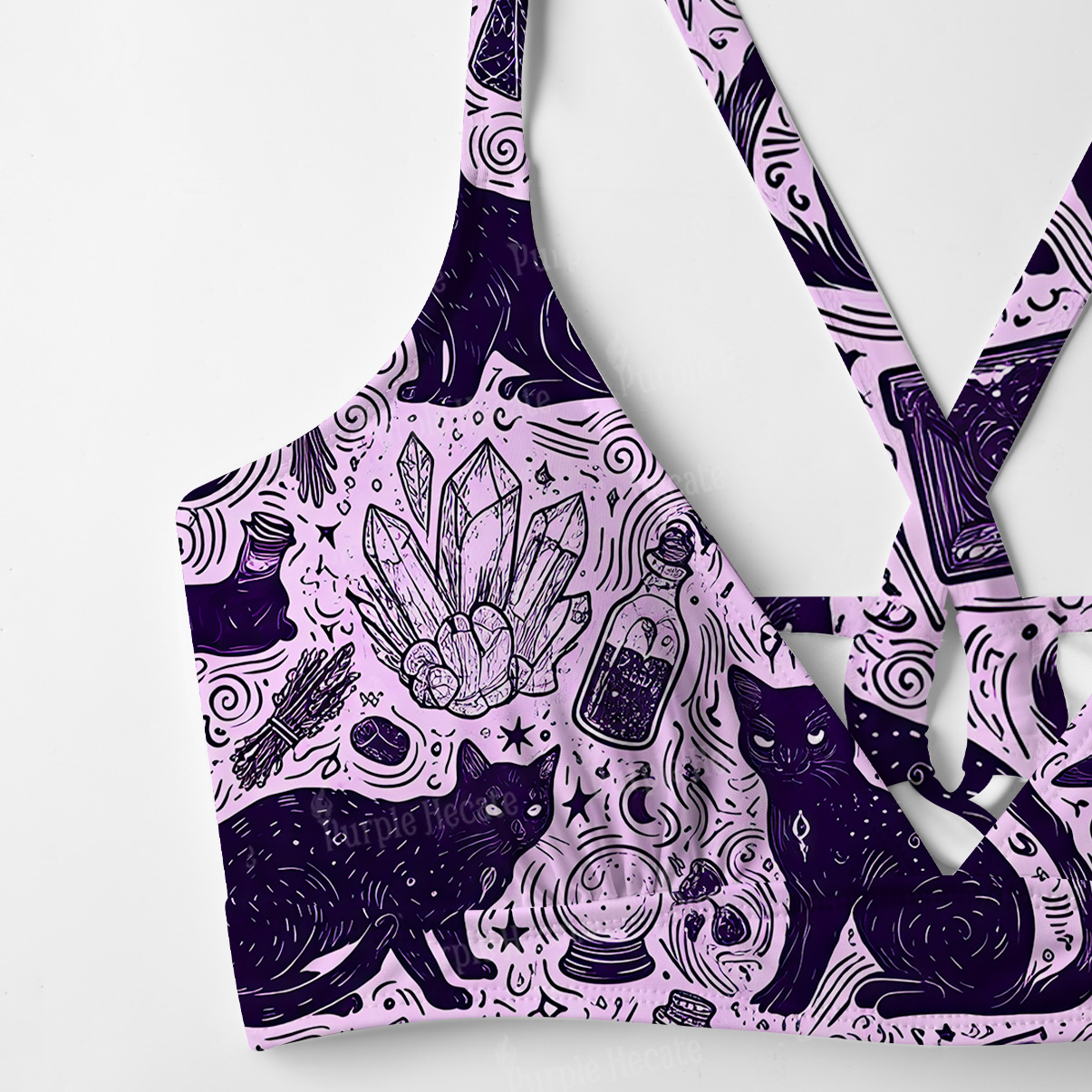 Purplehecate Midnight Black Cat Witch Potion Tie-Back Bikini Set