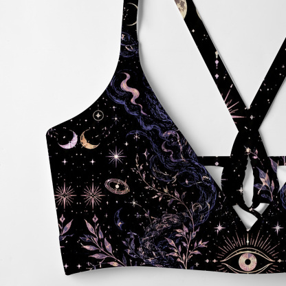Purplehecate Moon Phase Oracle Cat Tie-Back Bikini Set