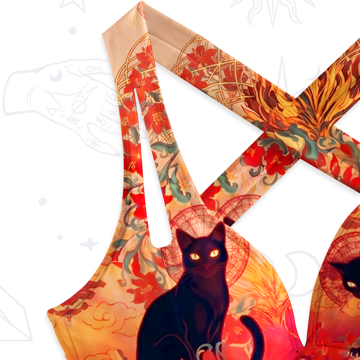 Purplehecate Blazing Jungle Night Cat One-Piece Swimsuit