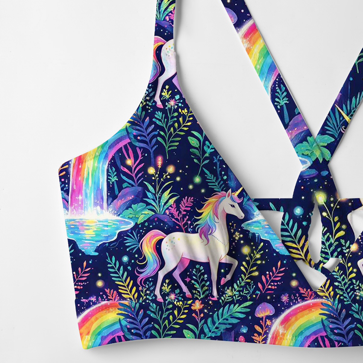 Purplehecate Rainbow Forest Unicorn Crisscross Tie-Back Bikini Set